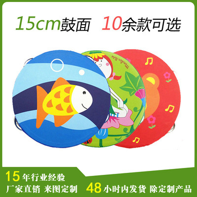 直径15cm卡通手拍鼓铃鼓木制手摇鼓婴幼儿乐器玩具幼儿园表演道具